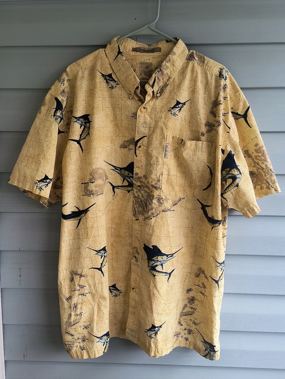 Columbia Yellow Marlin Print Short-Sleeve Button-Down Shirt XXL